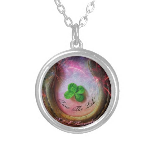 Twice the Luck four leaf clover horseshoe Silver Plated Necklace