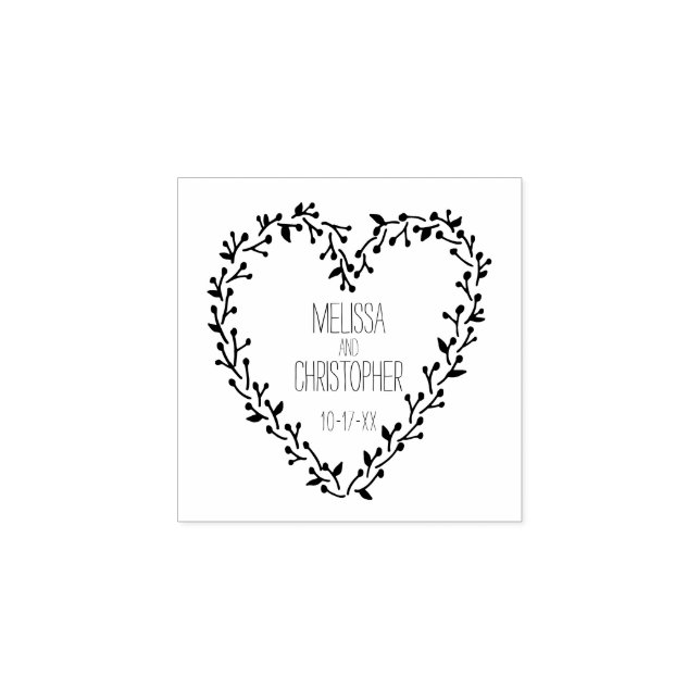Twig and Berry Heart Wreath | Wedding Rubber Stamp (Imprint)