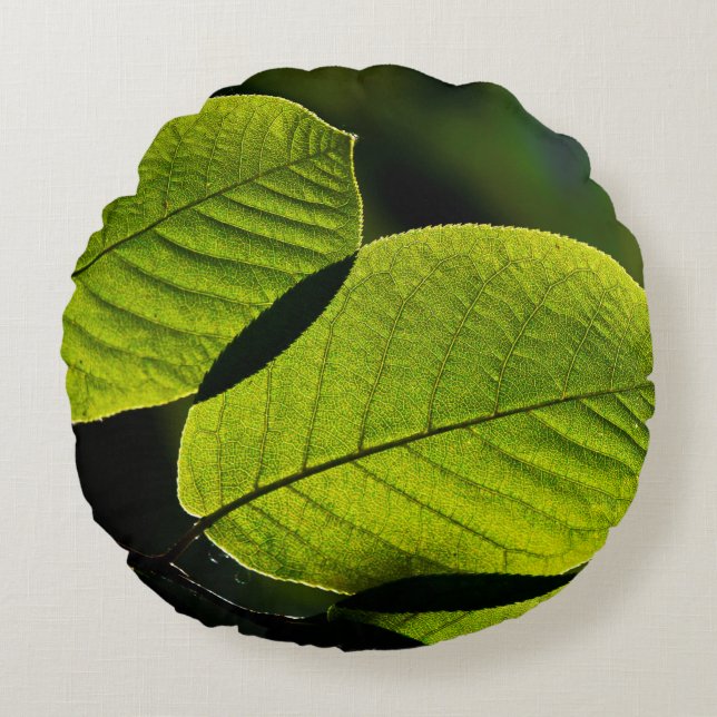 Twig leaf green foliage veins round pillow (Front)