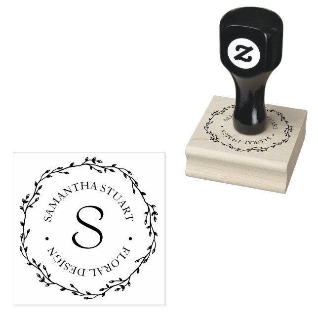 Twig Wreath Monogram Rubber Stamp (Stamped)