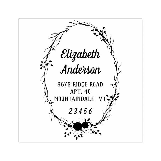 Twig Wreath Return Addres Mail Art Rubber Stamp (Imprint)