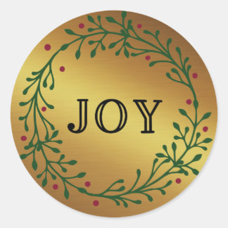 Twigs And Berries Wreath - Gold Foil - Joy Classic Round Sticker
