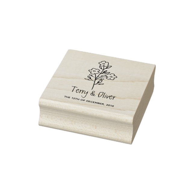 Twigs and Flowers Monogrammed Modern & Minimalist Rubber Stamp (Stamp)