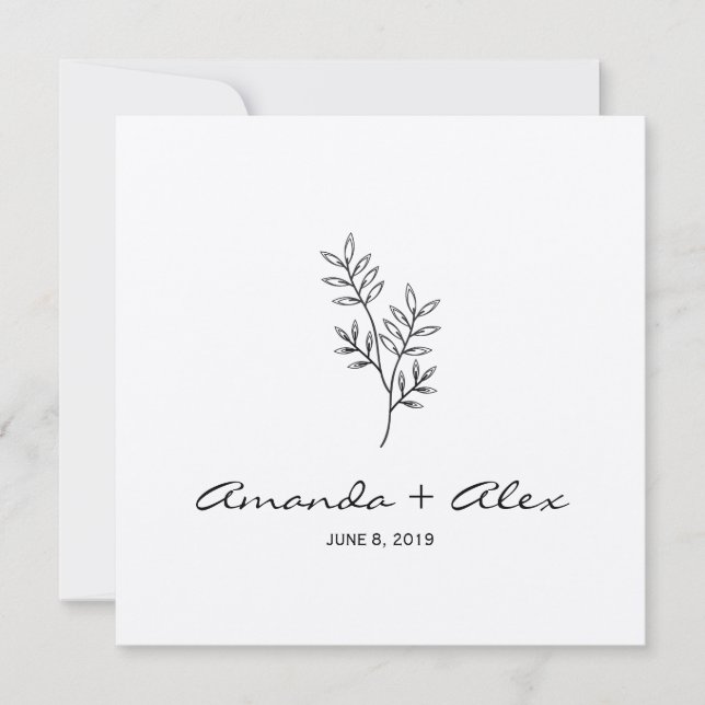 Twigs & Leaves Monogram Black & White Wedding Invitation (Front)