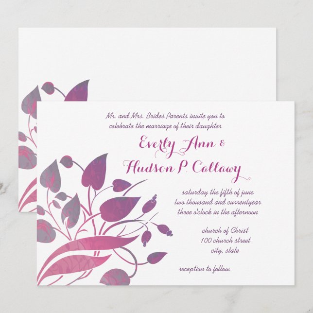 Twilight and Magenta Purple Floral Wedding Invites (Front/Back)