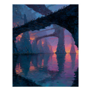 Twilight Arch Bridge Reflection Fantasy Art Poster