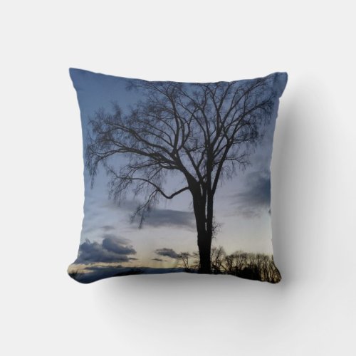 Twilight At The Tree In Winter Throw Pillow