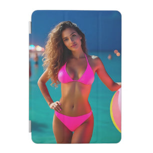 Twilight Beach Portrait — Woman in Neon Pink Bikin iPad Mini Cover
