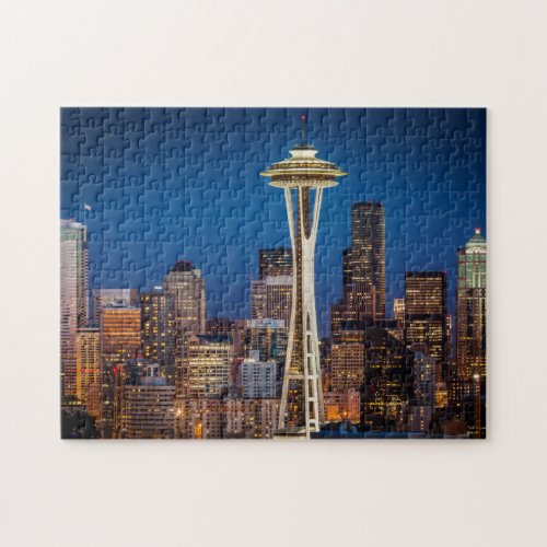 Twilight Blankets The Space Needle And Downtown Jigsaw Puzzle