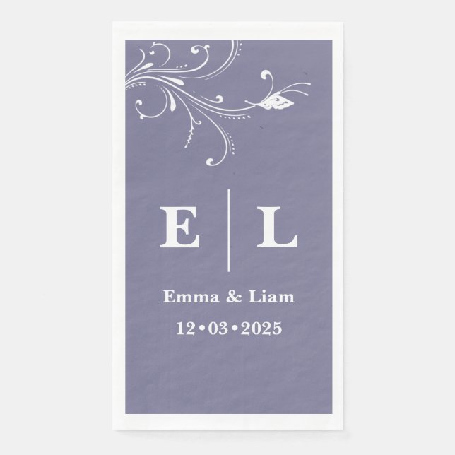 Twilight Bloom Minimal Wedding Personalised  Paper Guest Towels (Front)