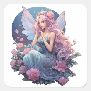 Twilight Blossom Fairy Illustration Square Sticker
