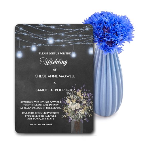 Twilight Blue Mason Jar Floral Wedding Invitation