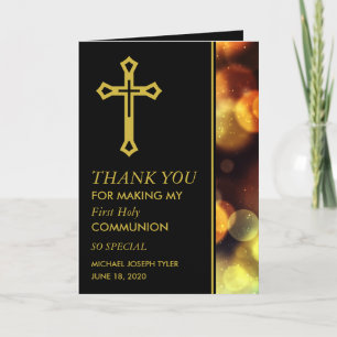 Twilight Bokeh Lights First Communion Thank You Card
