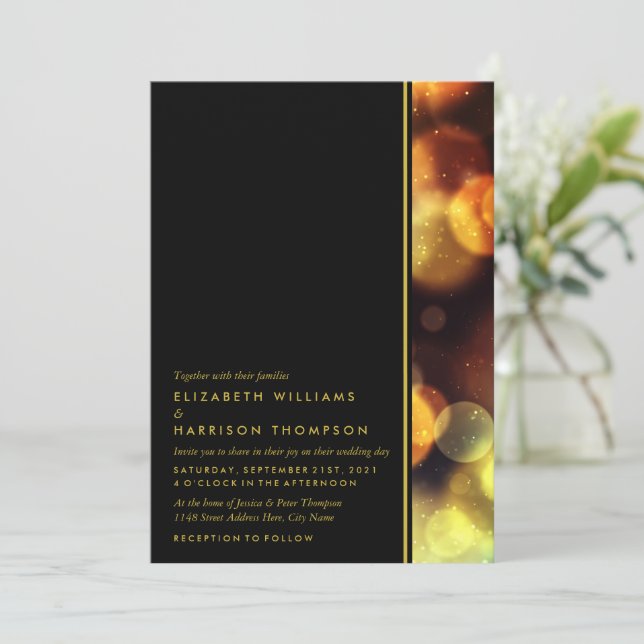 Twilight Bokeh Lights Wedding Invitation (Standing Front)