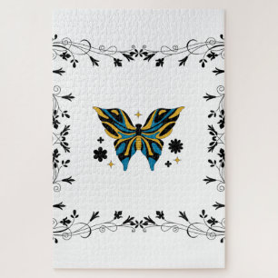 Twilight Butterfly – Floral Contrast Harmony Jigsaw Puzzle