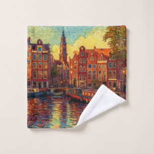 Twilight Canal Serenity   Dutch Impressionist Bath Wash Cloth