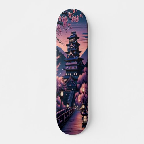 Twilight Castle and Cherry Blossoms Skateboard