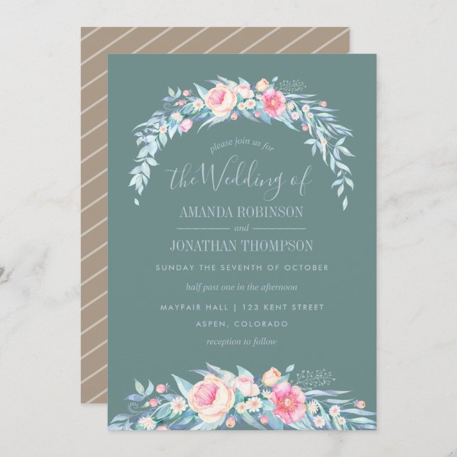 TWILIGHT colors Spring Wedding floral invitation (Front/Back)