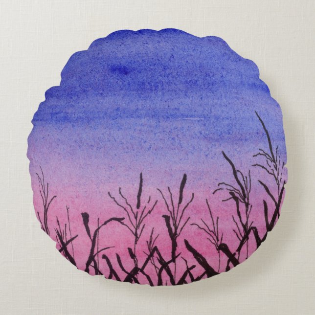 Twilight Corn Field Round Pillow (Front)