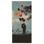 Twilight Couple in Love in Silhouette Art Wood Flash Drive