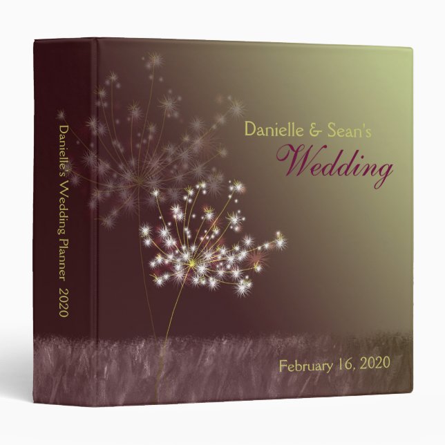 Twilight Dandelions Wedding Planner 3 Ring Binder (Front/Spine)