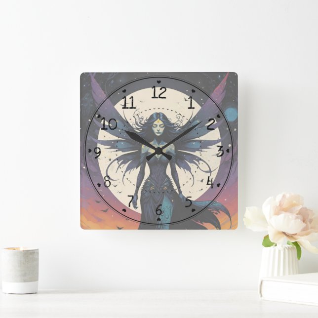 Twilight Enchantress: The Nocturnal Fae Square Wall Clock (Home)