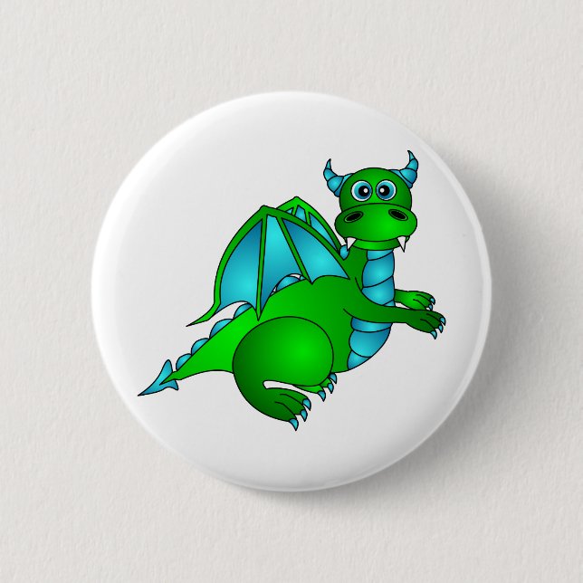 Twilight Flight - Cute Green & Blue Dragon Button (Front)