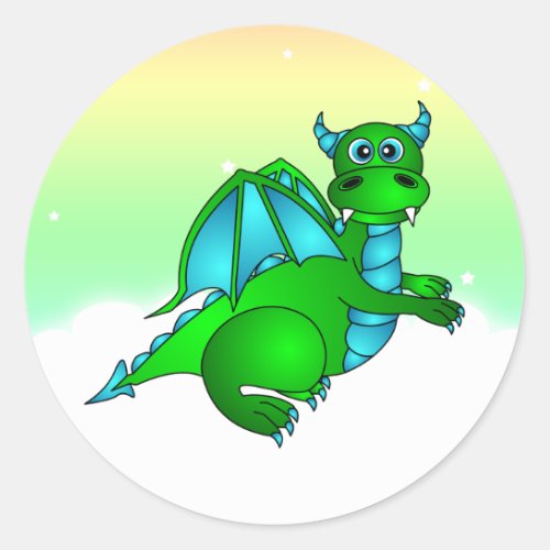 Twilight Flight _ Cute Green  Blue Dragon Classic Round Sticker