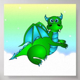 Twilight Flight - Cute Green & Blue Dragon Poster