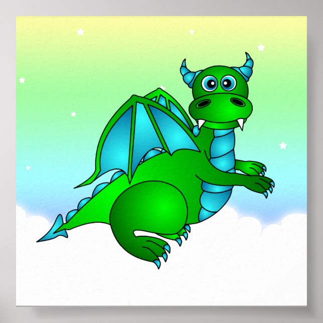 Twilight Flight - Cute Green & Blue Dragon Poster (Front)