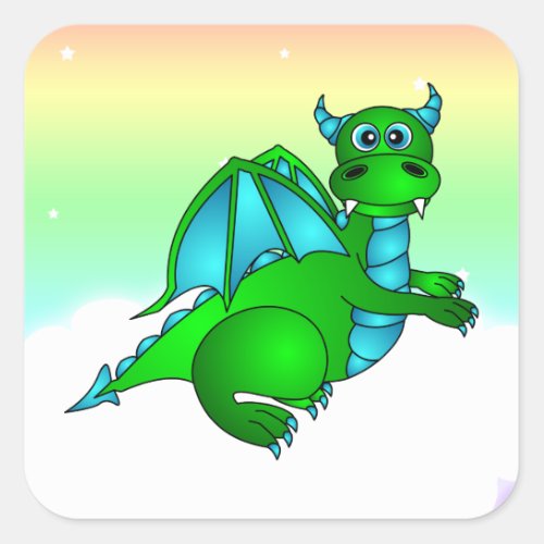Twilight Flight _ Cute Green  Blue Dragon Square Square Sticker