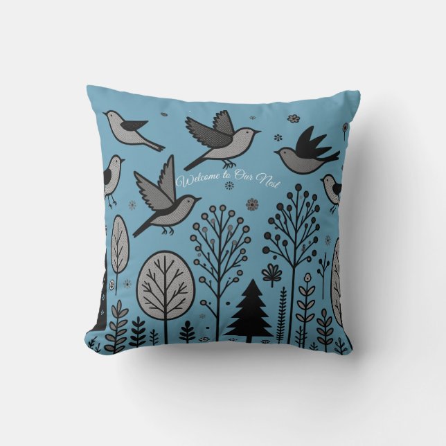 Twilight Forest Birds Throw Pillow (Front)