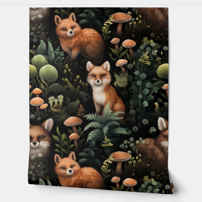 Twilight Forest Friends Botanical Wallpaper (Unrolling)