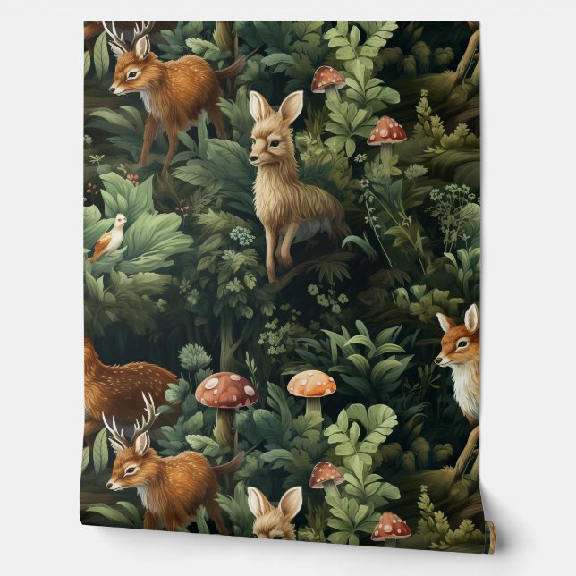 Twilight Forest Friends Botanical Wallpaper (Unrolling)
