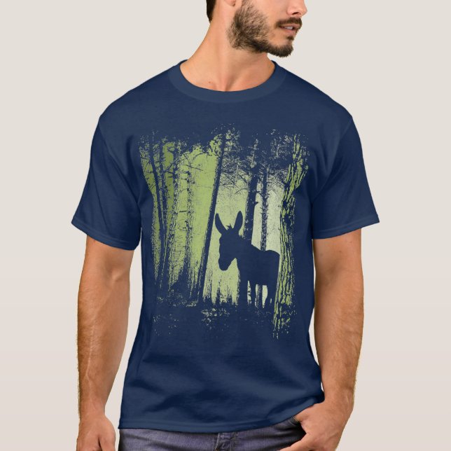 Twilight Forest Wildlife Donkey Mule Silhouette T-Shirt (Front)