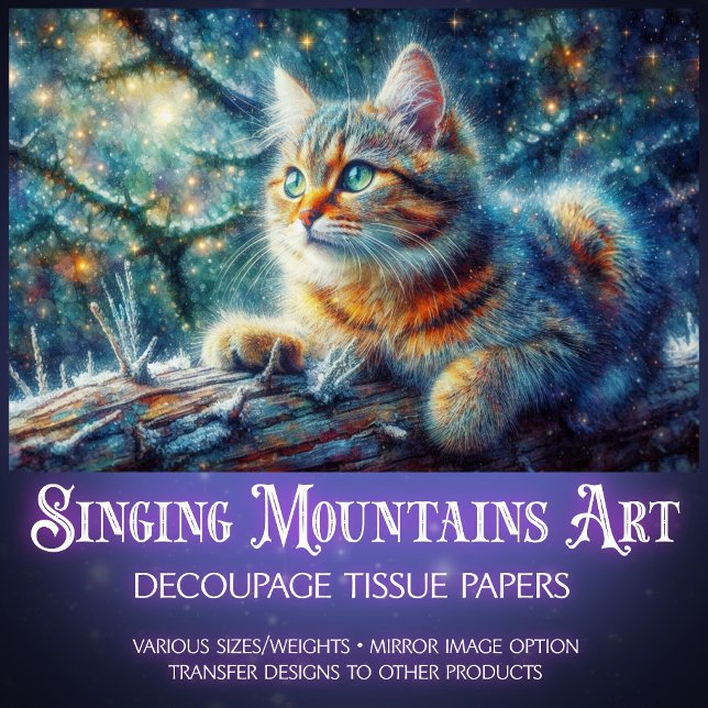Twilight Forest Woodland Fantasy Cat Decoupage  Tissue Paper (Creator Uploaded)