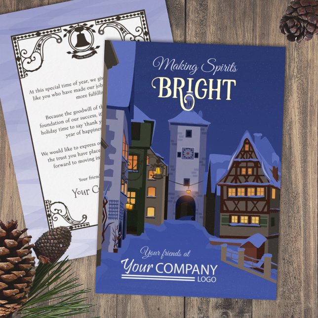Twilight Glowing Lights, Gold Bavarian Christmas Foil Holiday Card (Folk Art Christmas Lights Company Holiday Greeting Cards Blue Rothenburg, German, old Bavarian Town)