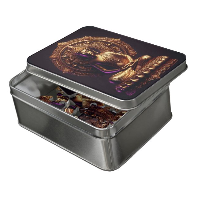 Twilight Golden Buddha with detailed design Jigsaw Puzzle (Lid Open)