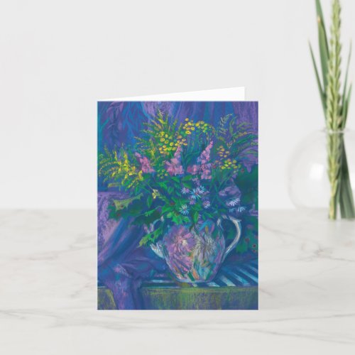 Twilight  Goldenrod Wildflowers Pastel Painting Holiday Card