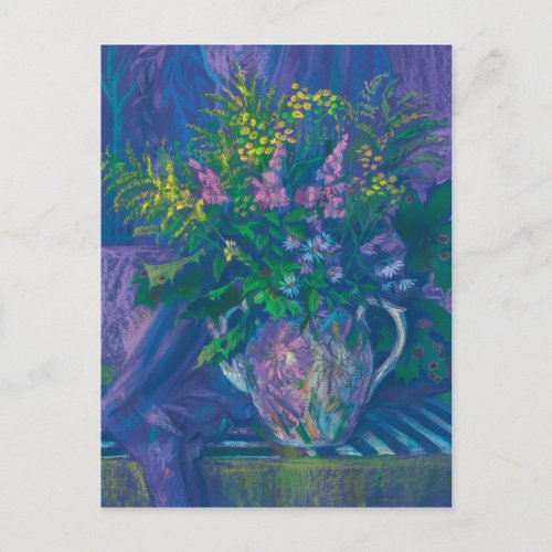 Twilight  Goldenrod Wildflowers Pastel Painting Postcard