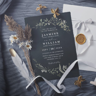 Twilight Greenery Rustic Elegant Modern Wedding Invitation