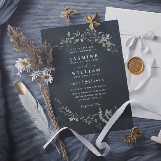 Twilight Greenery Rustic Elegant Modern Wedding Invitation (Creator Uploaded)