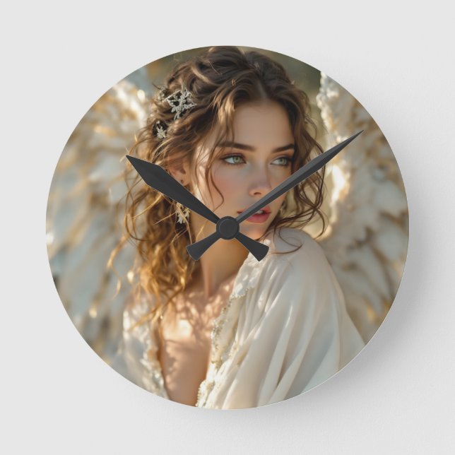 Twilight Guardian – Angel of Gilded Wings Round Clock (Front)