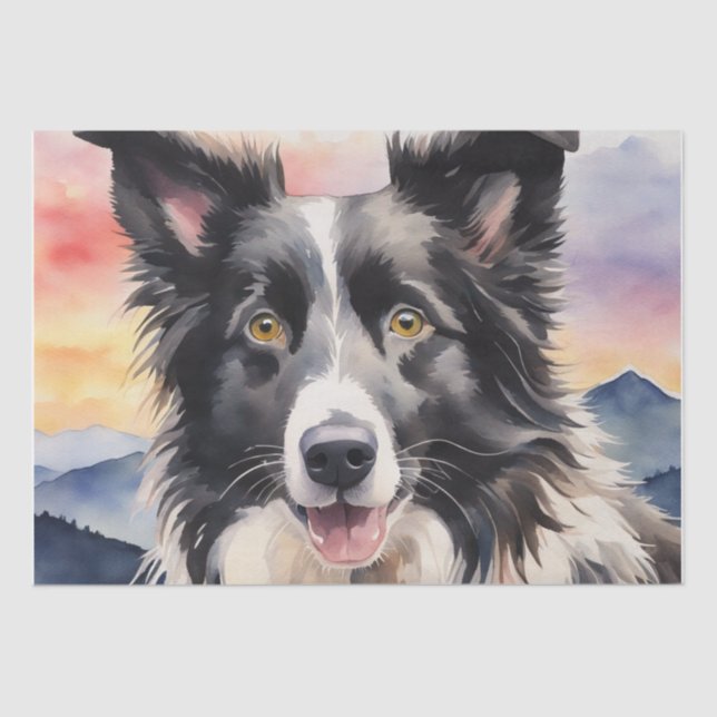 Twilight Harmony: Border Collie Decoupage Tissue Paper (Front)
