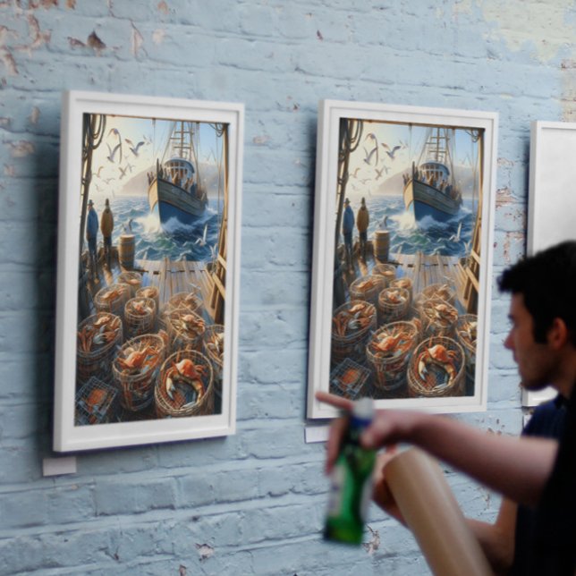 Twilight Harvest Fishermen Collecting Crabs  12x16 Poster (Creator Uploaded)