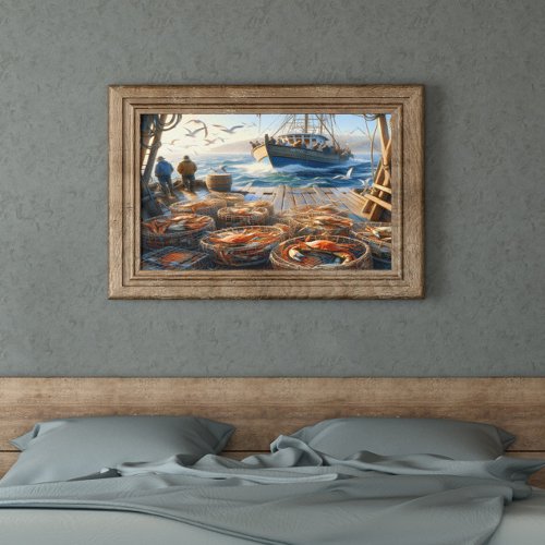 Twilight Harvest Fishermen Collecting Crabs 24x18 Poster