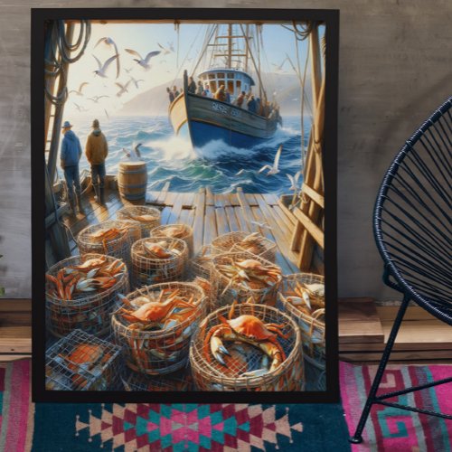Twilight Harvest Fishermen Collecting Crabs 24x36 Poster