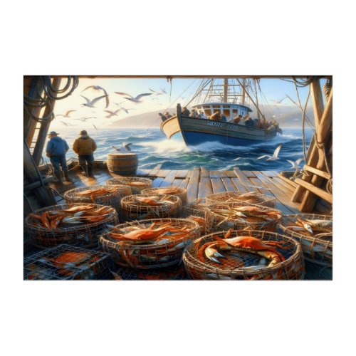 Twilight Harvest Fishermen Collecting Crabs Acrylic Print