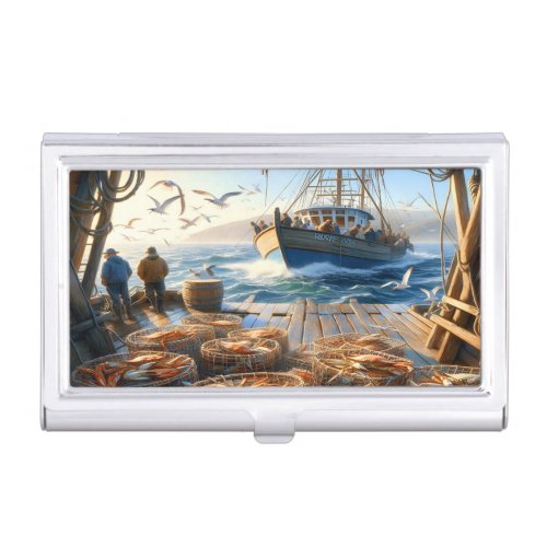 Twilight Harvest Fishermen Collecting Crabs Business Card Case