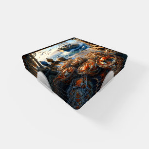 Twilight Harvest Fishermen Collecting Crabs Coaster Set